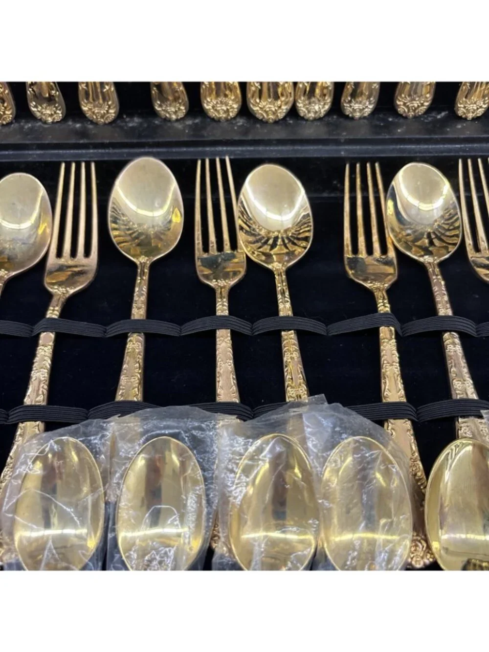 WM Rogers & Sons Enchanted Rose Gold Plated Flatware Set - 51 Pc w/ Case & Ladle